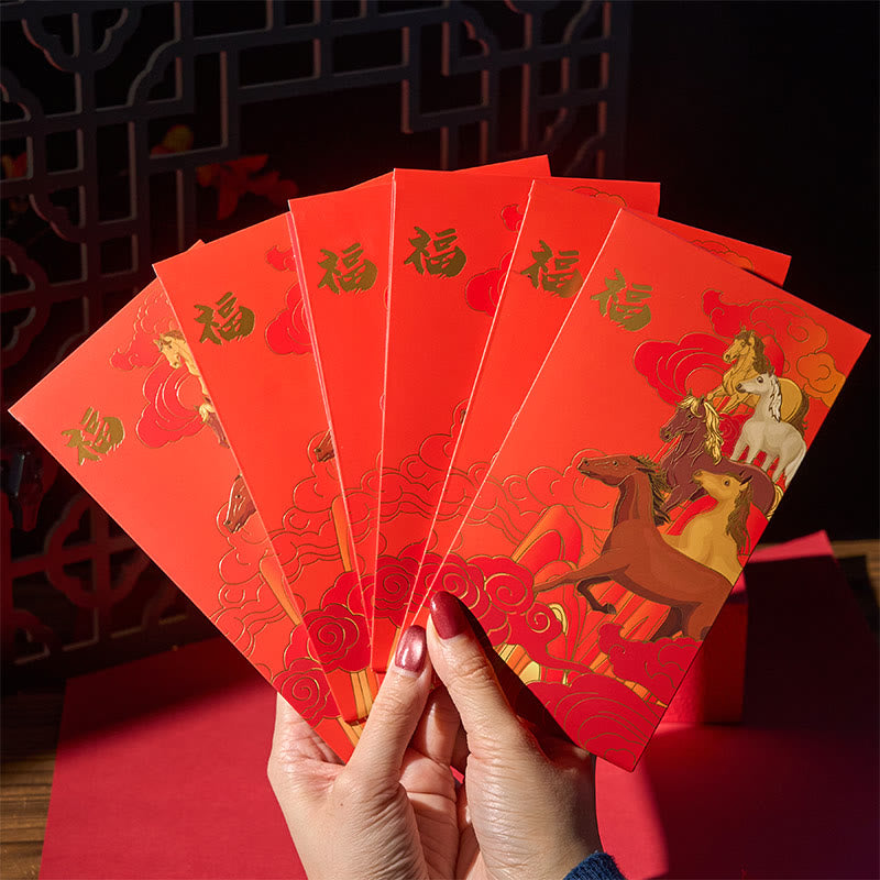 Buddha Stones Year Of The Horse 2026 New Year Fu Character 6pcs Chinese Red Envelope - image 1