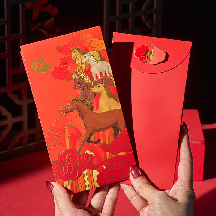 Buddha Stones Year Of The Horse 2026 New Year Fu Character 6pcs Chinese Red Envelope - image 2