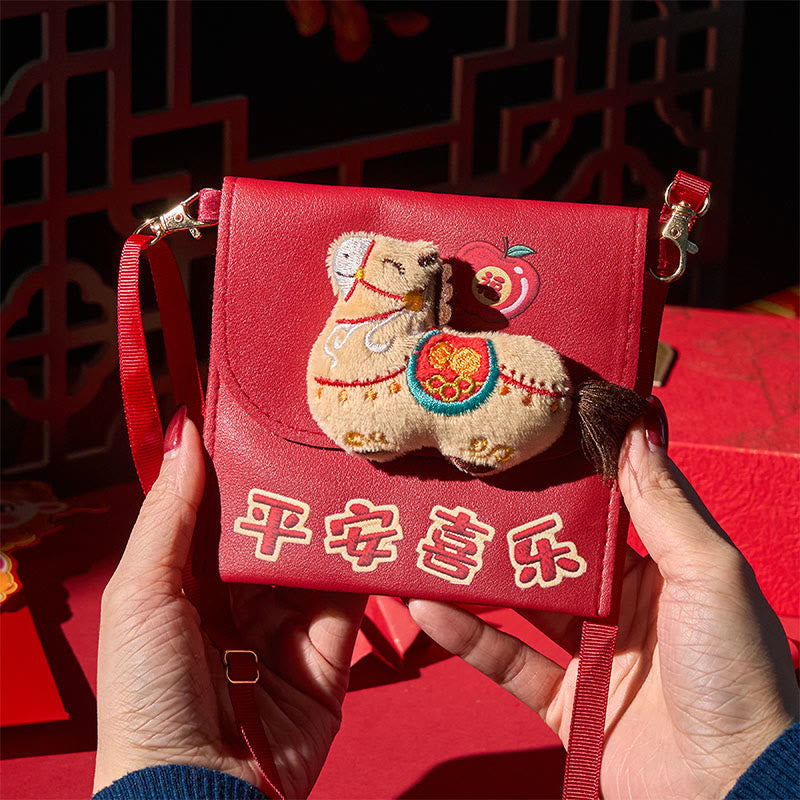 Buddha Stones Year Of The Horse 2026 New Year Fu Character Peace Joy Crossbody Red Envelope Bag - image 9