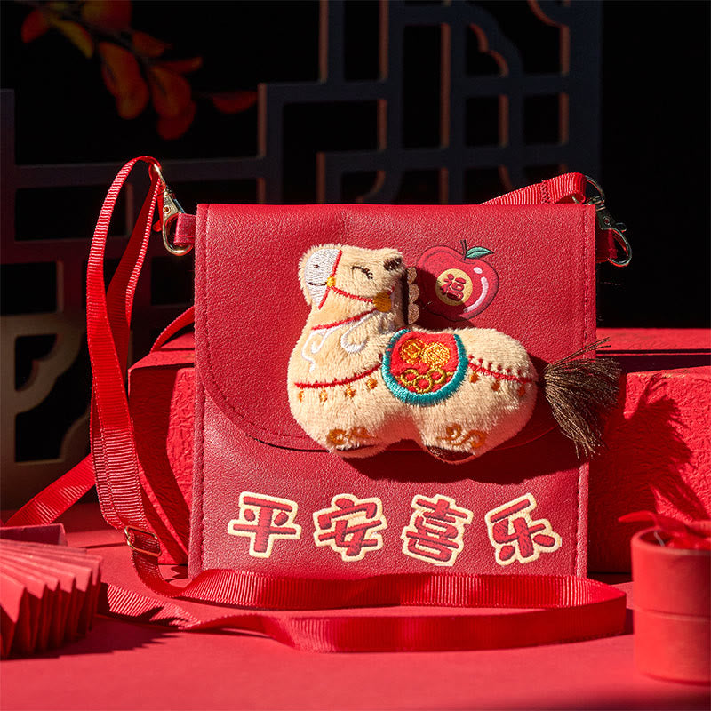 Buddha Stones Year Of The Horse 2026 New Year Fu Character Peace Joy Crossbody Red Envelope Bag - Small Size Horizontal (11.6*12.2cm) - image 8