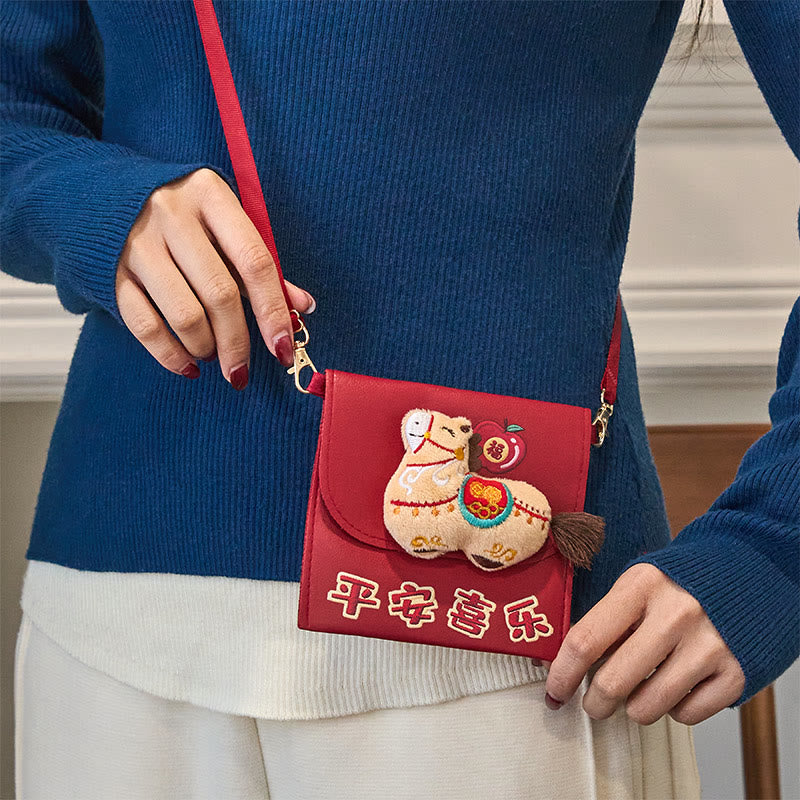 Buddha Stones Year Of The Horse 2026 New Year Fu Character Peace Joy Crossbody Red Envelope Bag - image 10