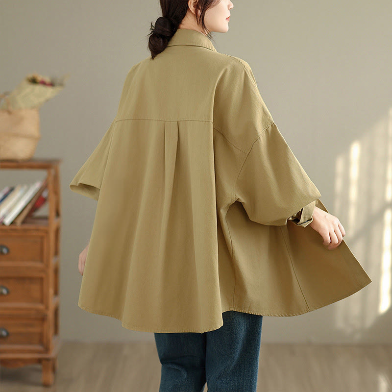 Buddha Stones Fall Pure Color Lapel Button Simple Design Women's Cotton Long Sleeve Jacket - image 15