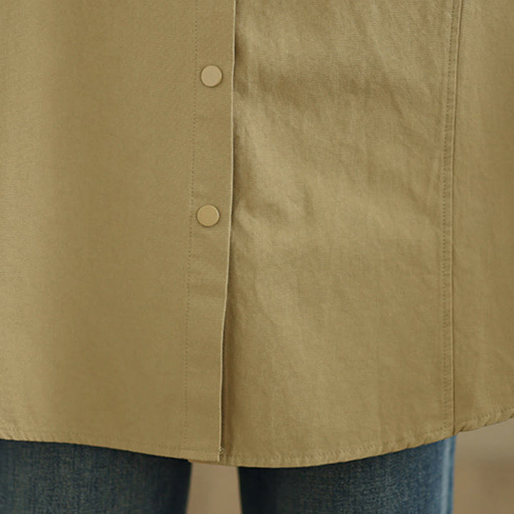 Buddha Stones Fall Pure Color Lapel Button Simple Design Women's Cotton Long Sleeve Jacket - image 21