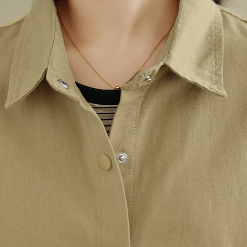 Buddha Stones Fall Pure Color Lapel Button Simple Design Women's Cotton Long Sleeve Jacket - image 17