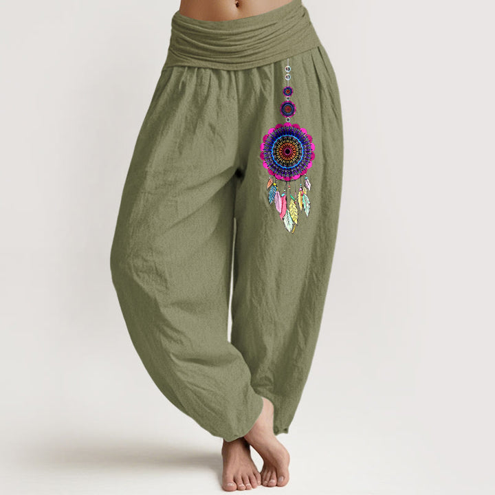 Buddha Stones Colorful Dreamcatchers Pattern Pure Cotton Women's Elastic Waist Harem Pants - OliveDrab - US16，UK/AU20，EU48 (3XL) - image 14