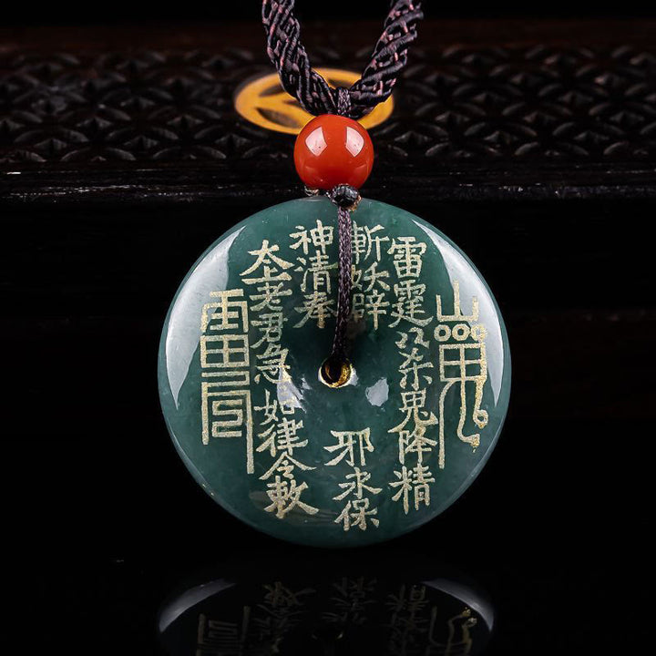 Buddha Stones Mountain Ghosts Spend Money Peace Buckle Jade Luck Necklace Pendant - Jade - image 0