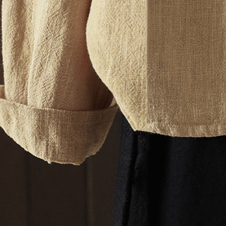 Buddha Stones Fall Solid Color Crew Neck Colorful Buttons Down Design Women's Cotton Long Sleeve Shirt - image 4