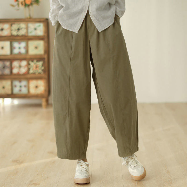 Buddha Stones Simple Lines Design Ankle-Length Women's Harem Pants With Pockets - DarkKhaki - US8-10，UK/AU12-14，EU40-42 (2XL) - image 9