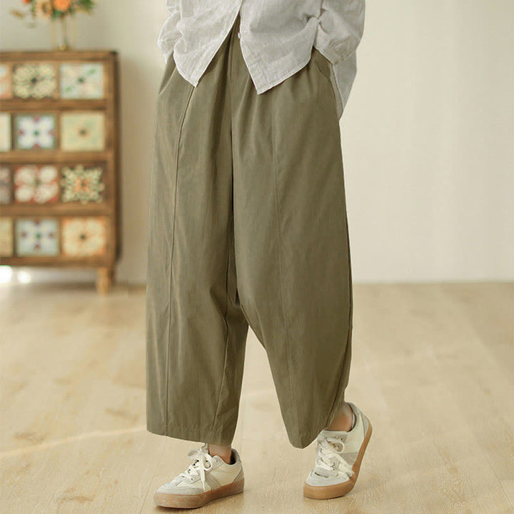 Buddha Stones Simple Lines Design Ankle-Length Cotton Women's Harem Pants With Pockets - image 10