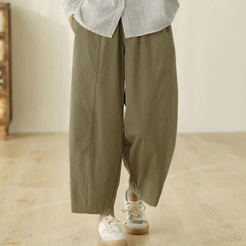 Buddha Stones Simple Lines Design Ankle-Length Cotton Women's Harem Pants With Pockets - image 11