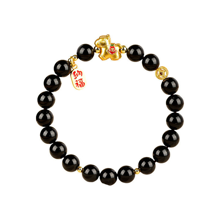 Buddha Stones Year Of The Horse Black Obsidian Strength Bracelet - image 7