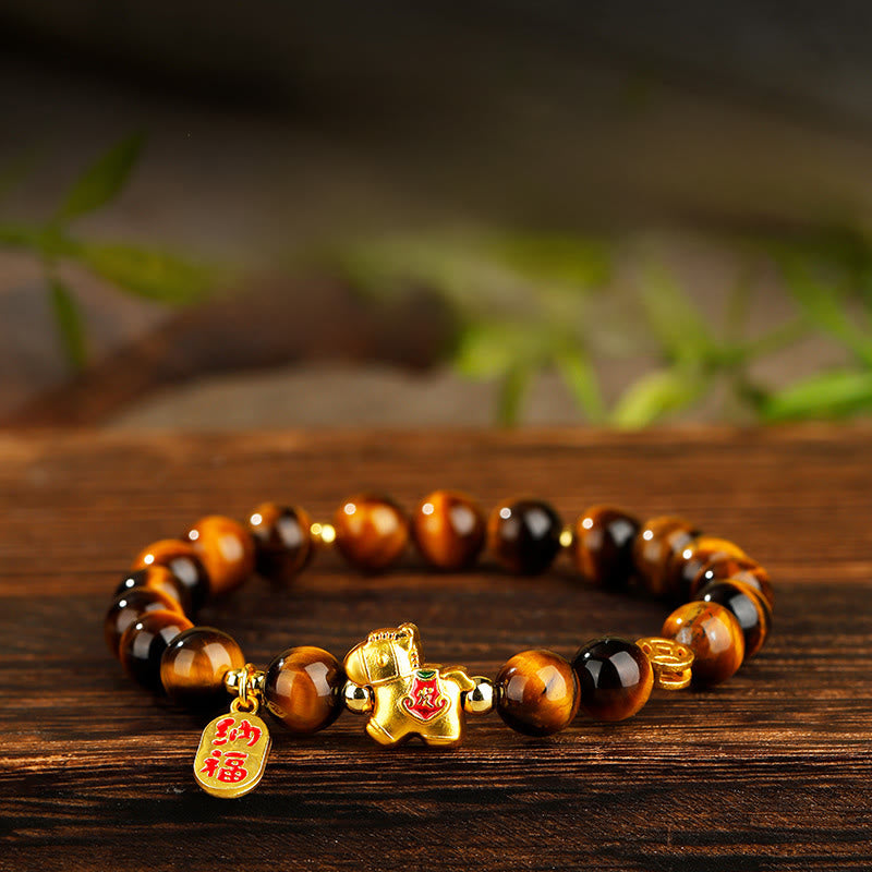 Buddha Stones Year Of The Horse Tiger Eye Courage Bracelet - Tiger Eye(Wrist Circumference: 17cm) - 10mm - image 0