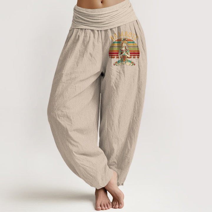 Buddha Stones Colored Stripes Lotus Meditation Figure Pattern Namaste Women's Harem Pure Cotton Pants - Tan - US16，UK/AU20，EU48 (3XL) - image 11