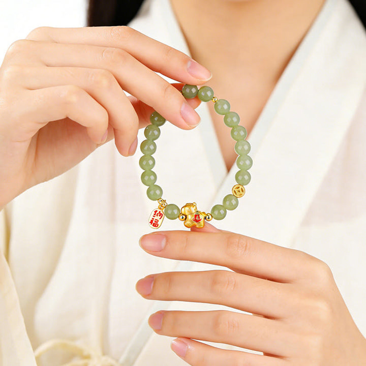 Buddha Stones Year Of The Horse Hetian Jade Abundance Bracelet - image 3
