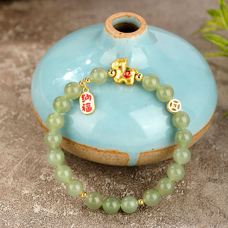 Buddha Stones Year Of The Horse Hetian Jade Abundance Bracelet - image 2