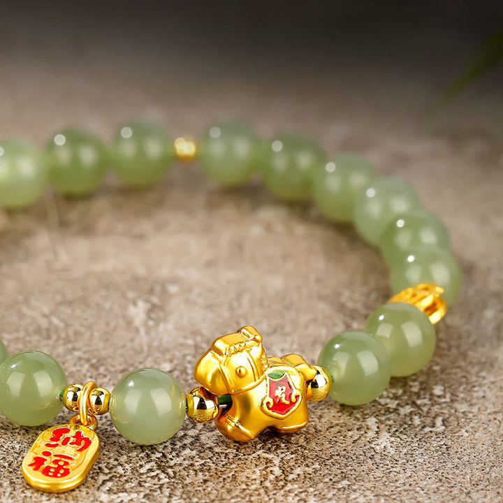 Buddha Stones Year Of The Horse Hetian Jade Abundance Bracelet - image 9