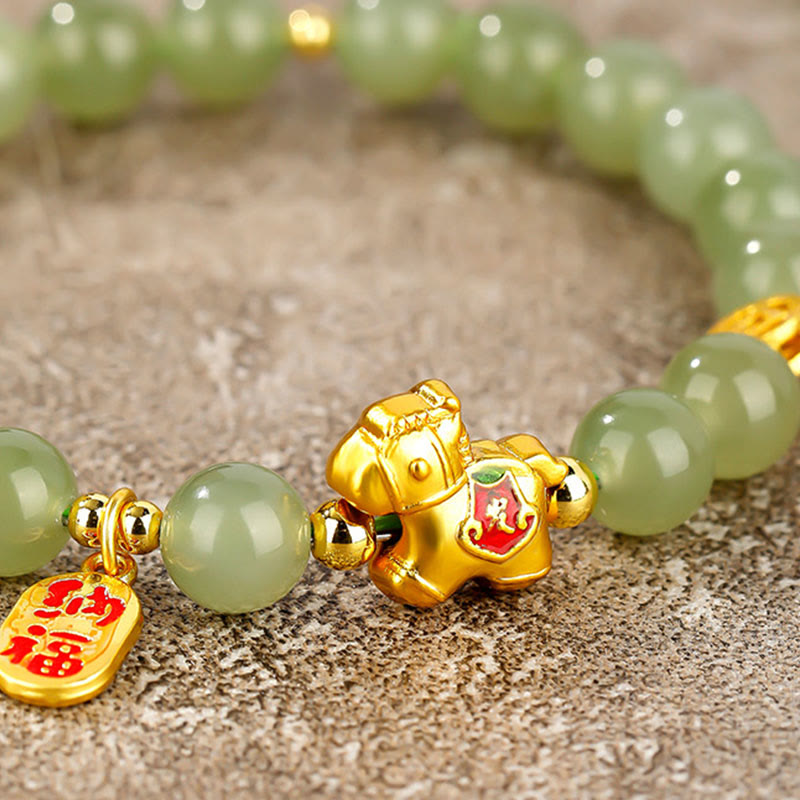 Buddha Stones Year Of The Horse Hetian Jade Abundance Bracelet - image 10