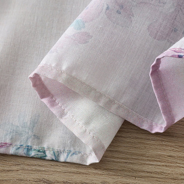 Buddha Stones Fall Purple Floral Green Leaves Print Frog-Button Stand Collar Long Sleeve Women's Cotton Shirt - image 10