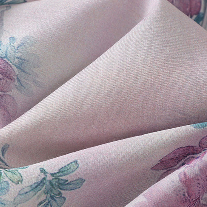 Buddha Stones Fall Purple Floral Green Leaves Print Frog-Button Stand Collar Long Sleeve Women's Cotton Shirt - image 11