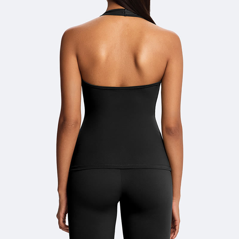 Buddha Stones Solid Crop Halter Backless Sleeveless Top Straight Leg Pants For Sports Fitness Yoga - image 22