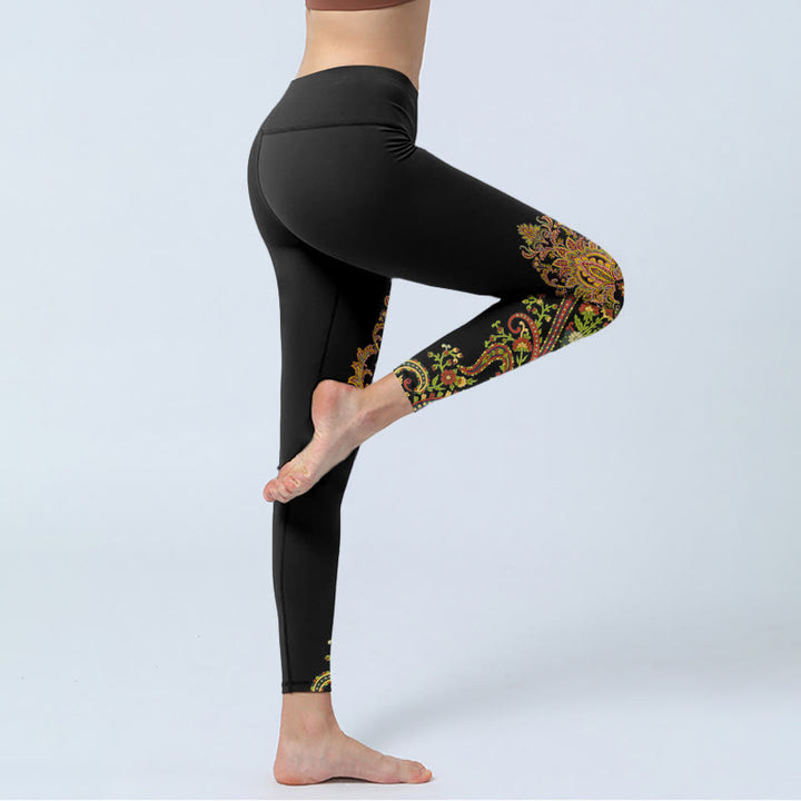 Buddha Stones Multicolor Paisley Floral Print Gym Leggings Women's Yoga Pants - image 3