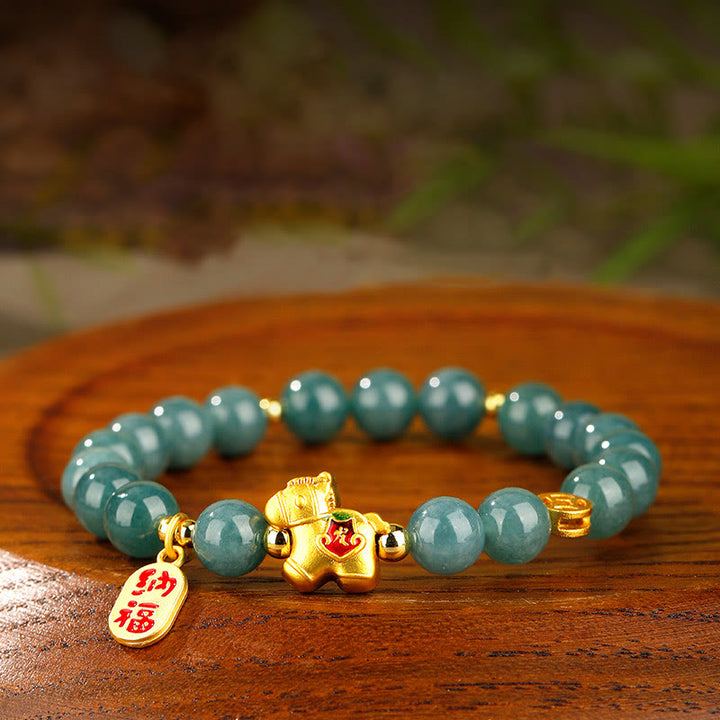 Buddha Stones Year Of The Horse Jade Prosperity Abundance Bracelet - Jade(Wrist Circumference: 17cm) - 10mm - image 0