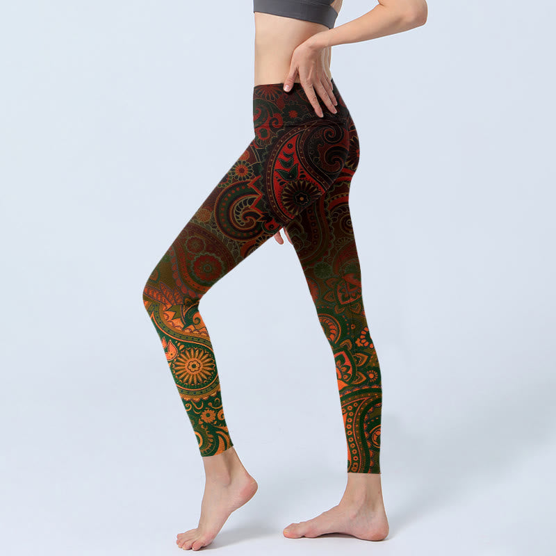 Buddha Stones Cashew Flower Paisley Print Gym Leggings Women's Yoga Pants - image 2