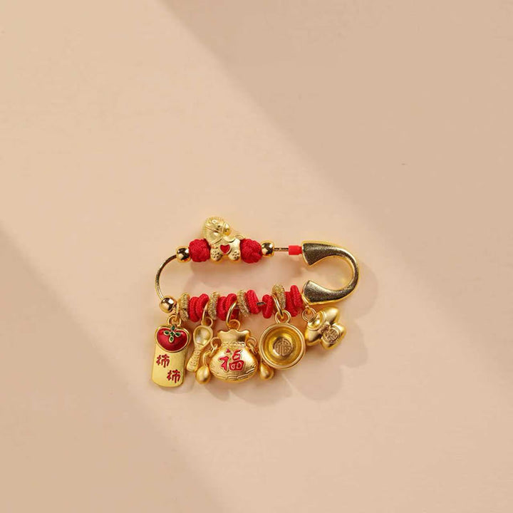 Buddha Stones Year Of The Horse Fu Character Longevity Lock Ruyi Handle Luck Brooch - Fu Character Horse - image 1