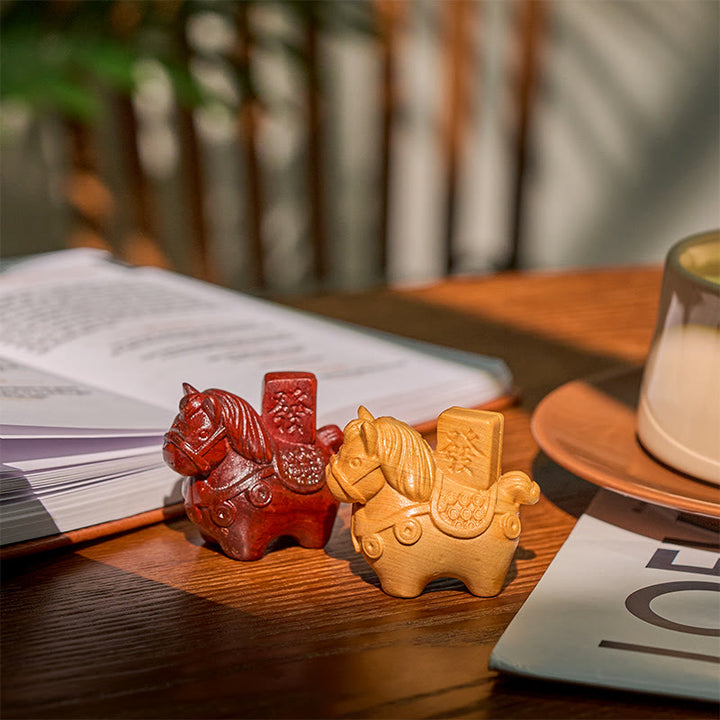 Buddha Stones Year of the Horse Get rich Green Sandalwood Small Leaf Red Sandalwood Linden Wood Animals Positive Decoration - image 22