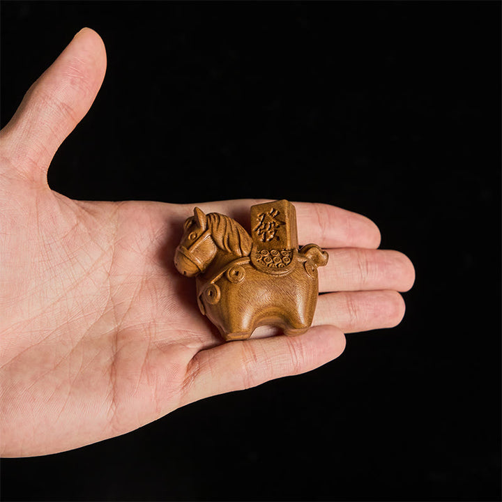 Buddha Stones Year of the Horse Get rich Green Sandalwood Small Leaf Red Sandalwood Linden Wood Animals Positive Decoration - image 5