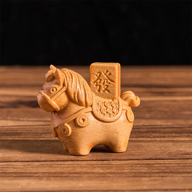 Buddha Stones Year of the Horse Get rich Green Sandalwood Small Leaf Red Sandalwood Linden Wood Animals Positive Decoration - Linden Wood(51*54*30mm - image 8
