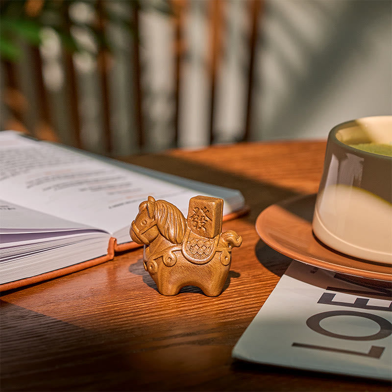 Buddha Stones Year of the Horse Get rich Green Sandalwood Small Leaf Red Sandalwood Linden Wood Animals Positive Decoration - image 3