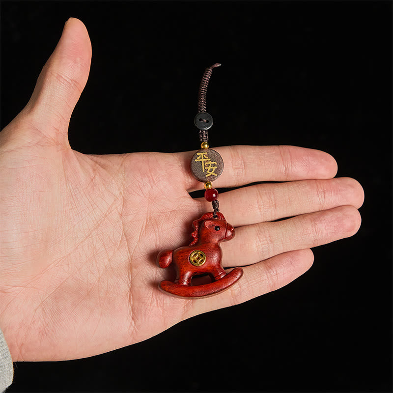 Buddha Stones Year of the Horse Rainbow Eucalyptus Small Leaf Red Sandalwood Linden Wood Ebony Carved Positive Key Chain - image 12