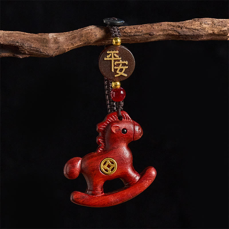Buddha Stones Year of the Horse Rainbow Eucalyptus Small Leaf Red Sandalwood Linden Wood Ebony Carved Positive Key Chain - Small Leaf Red Sandalwood - image 7