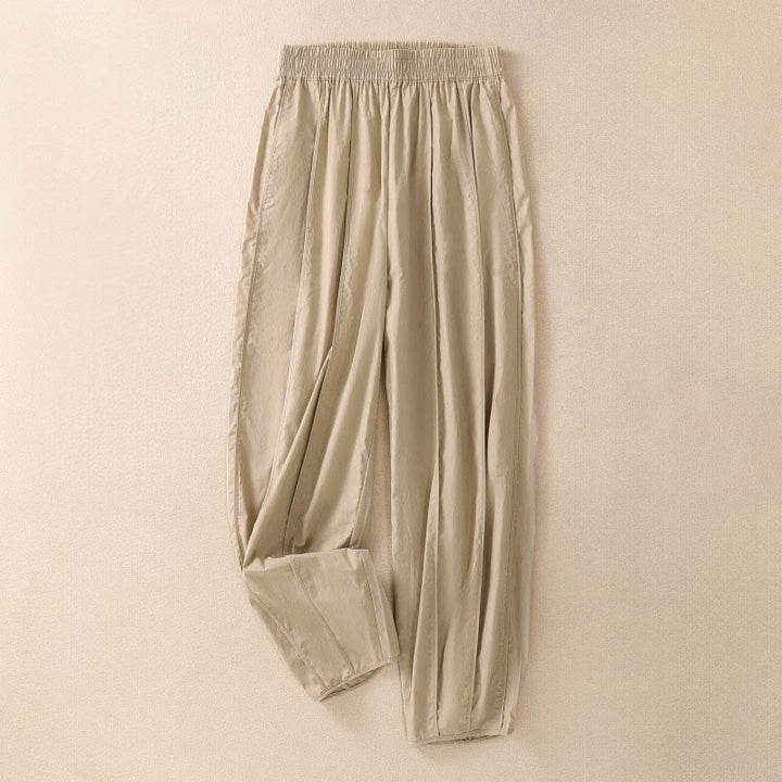 Buddha Stones Summer Simple Pure Color High Waisted Pleated Women's Harem Pants With Pockets - Wheat - US8-10，UK/AU12-14，EU40-42 (2XL) - image 9