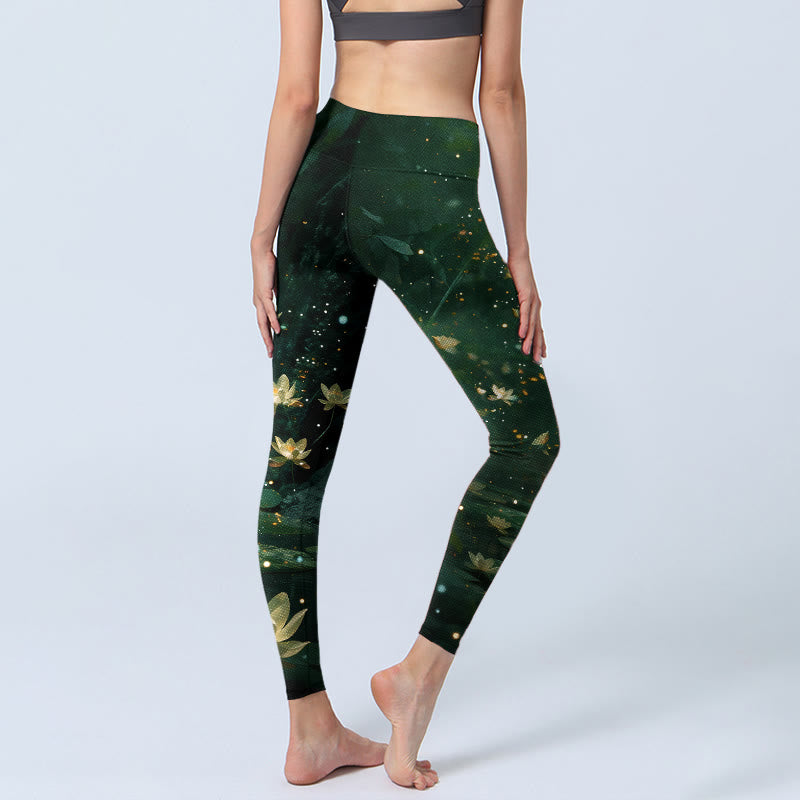Buddha Stones Dreamlike Lotus Flower Leaf Print Gym Leggings Women's Yoga Pants - image 4