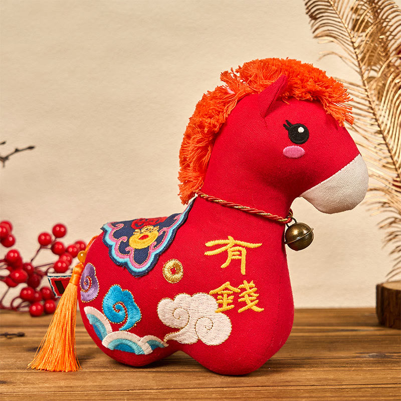 Buddha Stones Year of the Horse Copper Red String Fu Character Embroidery Prosperity Home Decoration - Rich Red Horse - 22*22*9 cm - image 9