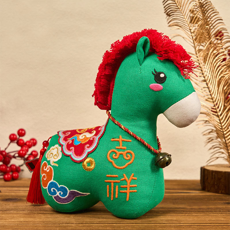 Buddha Stones Year of the Horse Copper Red String Fu Character Embroidery Prosperity Home Decoration - Auspicious Green Horse - 22*22*9 cm - image 30