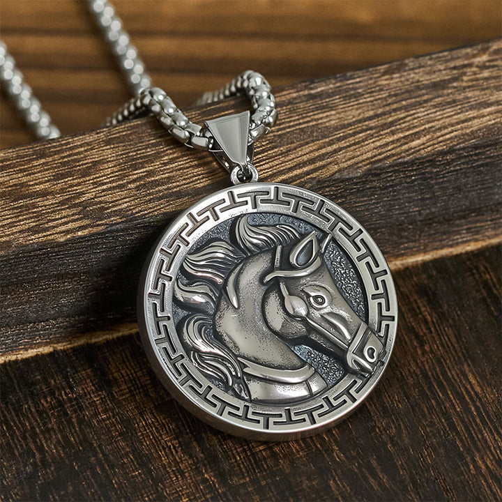 Buddha Stones Year Of The Horse Titanium Steel Balance Necklace Pendants - Titanium Steel Horse - image 0