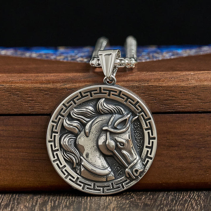 Buddha Stones Year Of The Horse Titanium Steel Balance Necklace Pendants - image 2