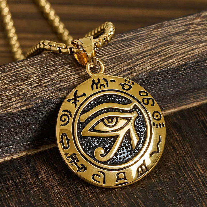 Buddha Stones Titanium Steel Evil Eye Balance Necklace Pendants - Golden Titanium Steel Evil Eye - image 7