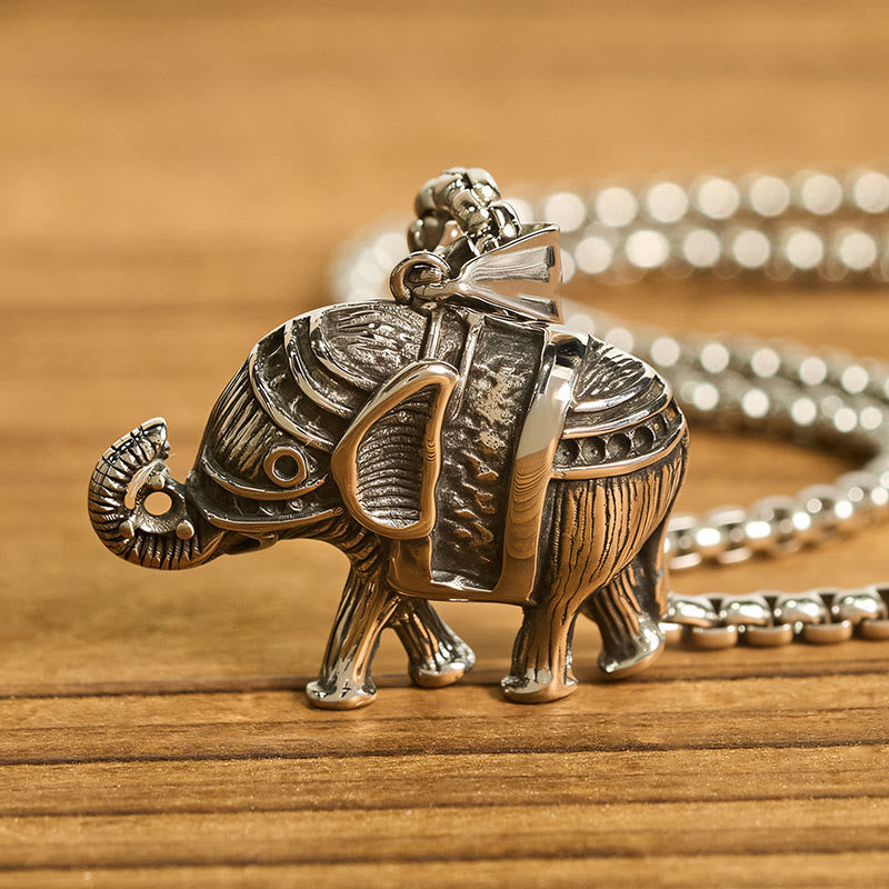 Buddha Stones Titanium Steel Elephant Strengthen Necklace Pendants - image 3