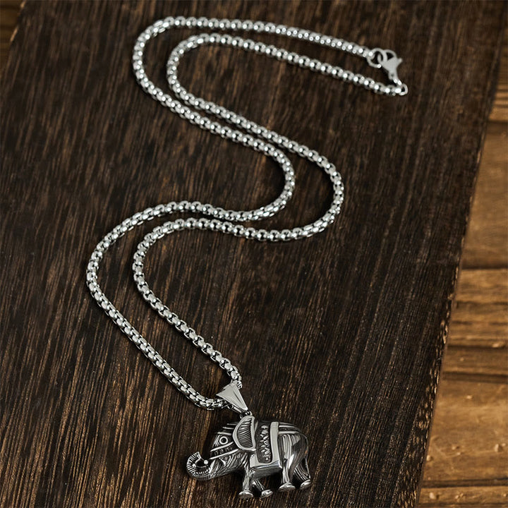 Buddha Stones Titanium Steel Elephant Strengthen Necklace Pendants - image 4