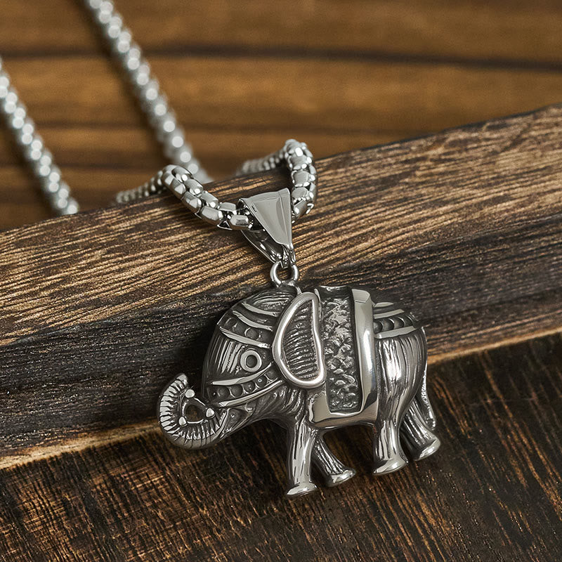 Buddha Stones Titanium Steel Elephant Strengthen Necklace Pendants - image 1