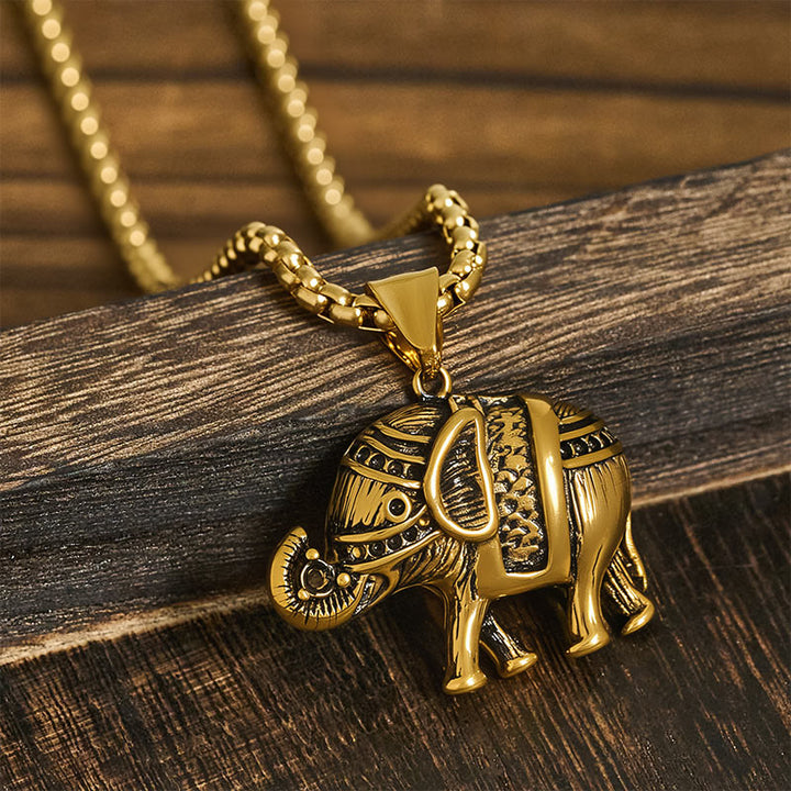 Buddha Stones Titanium Steel Elephant Strengthen Necklace Pendants - image 8
