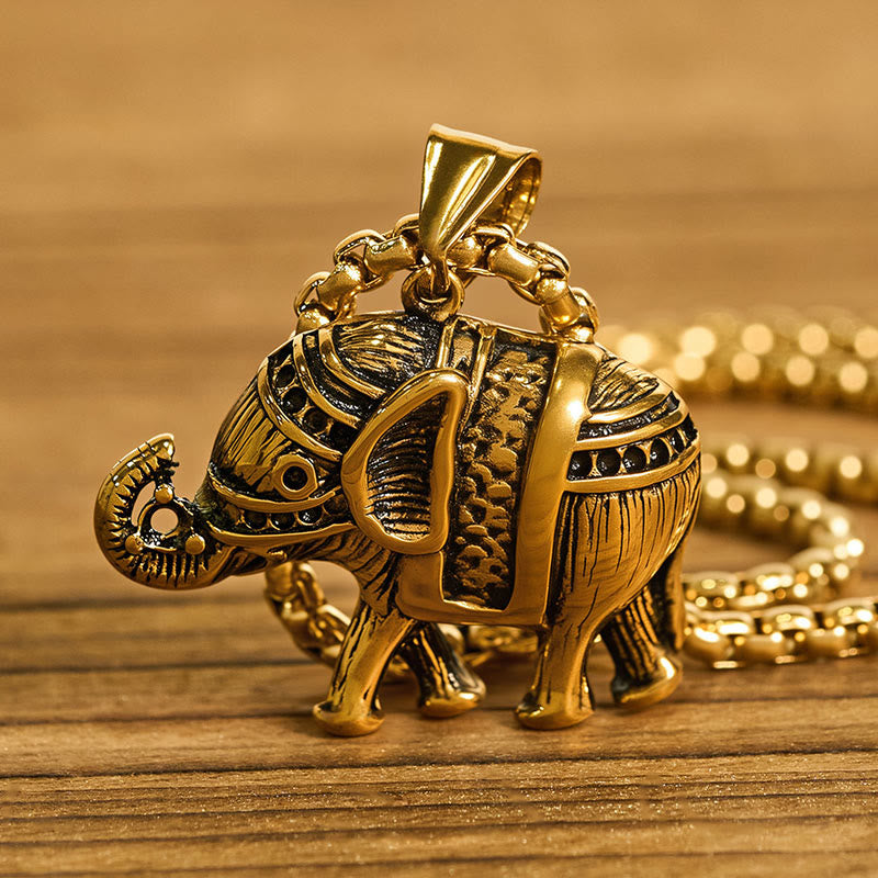 Buddha Stones Titanium Steel Elephant Strengthen Necklace Pendants - image 10