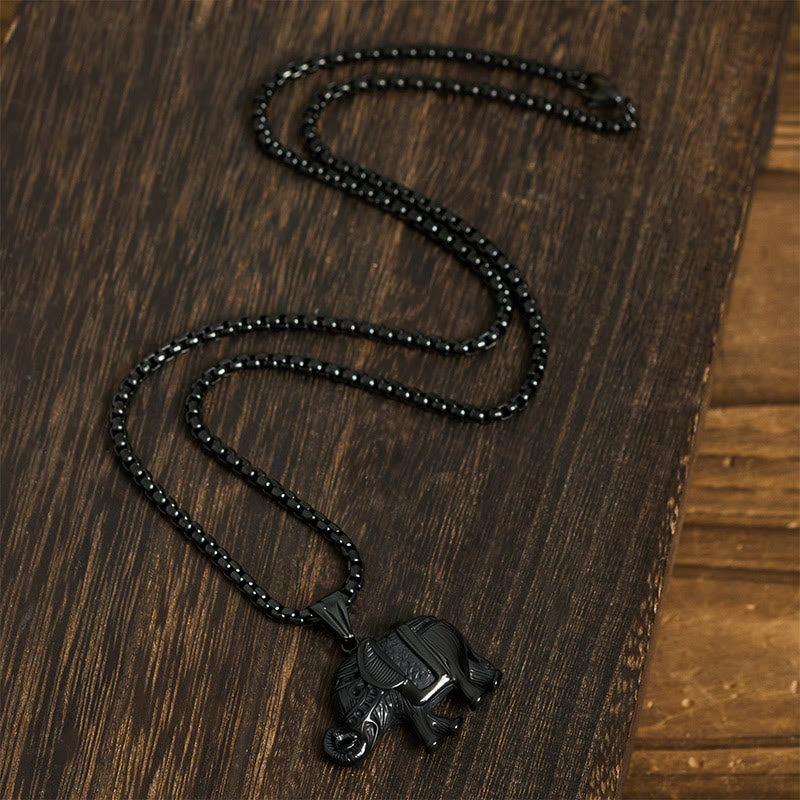 Buddha Stones Titanium Steel Elephant Strengthen Necklace Pendants - image 16