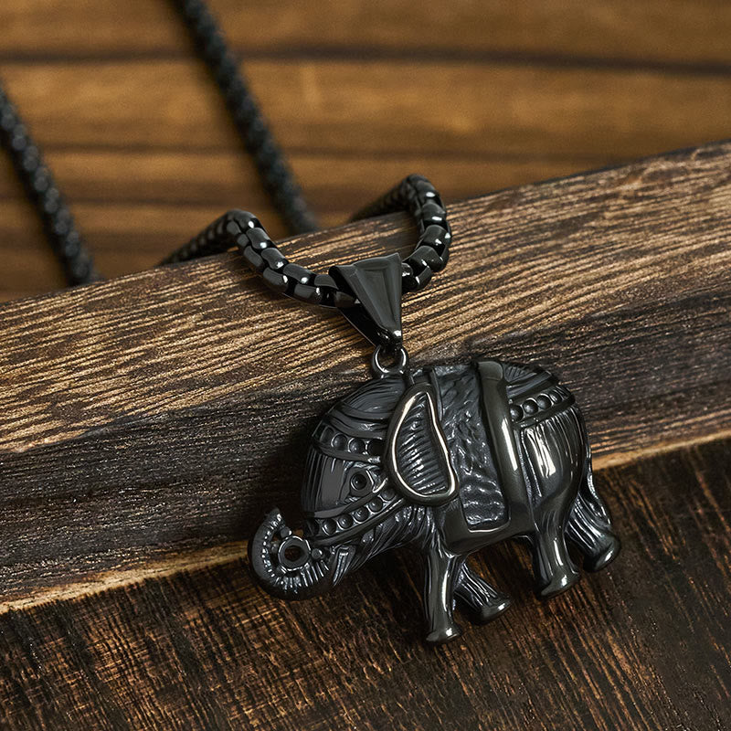 Buddha Stones Titanium Steel Elephant Strengthen Necklace Pendants - image 13