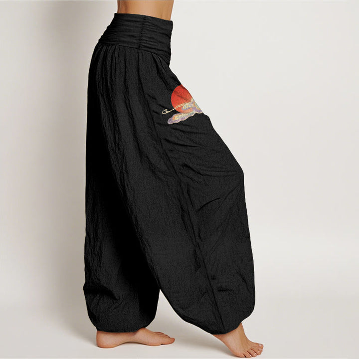 Buddha Stones Pure Cotton Concise Sun Cloud Crane Pine Tree Pattern Women's Elastic Waist Harem Pants - image 7