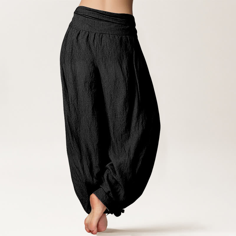 Buddha Stones Pure Cotton Year Of The Horse Fu Character Pattern Women's Elastic Waist Harem Pants - image 1